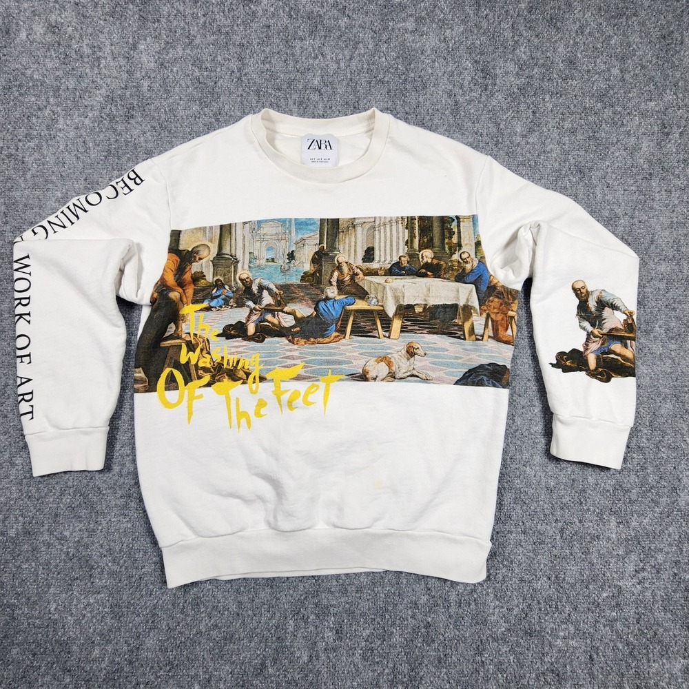 ZARA‎ The Washing of the Feet Renaissance Art Graphic Sweatshirt Cream Small